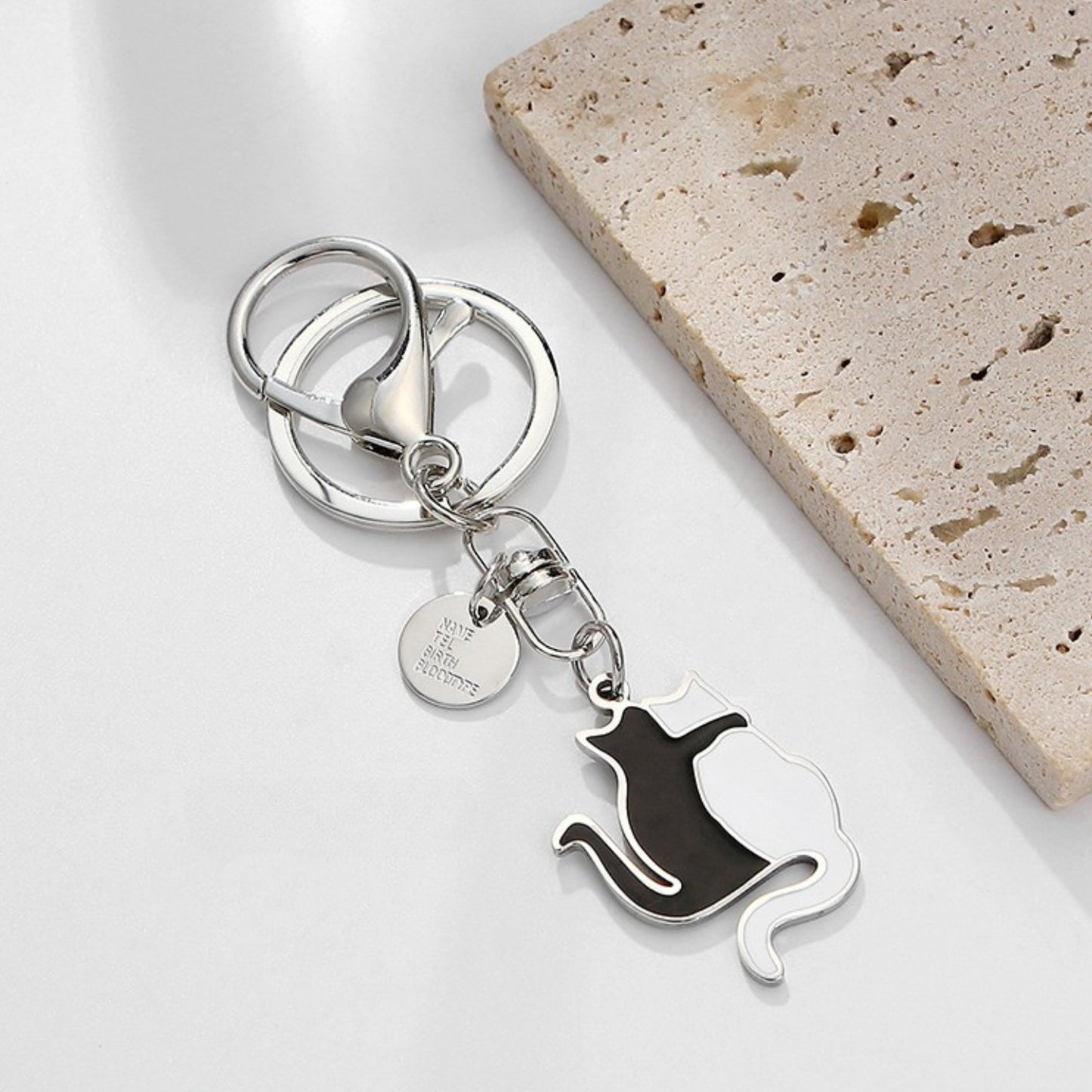 Black and White Cat Keychain