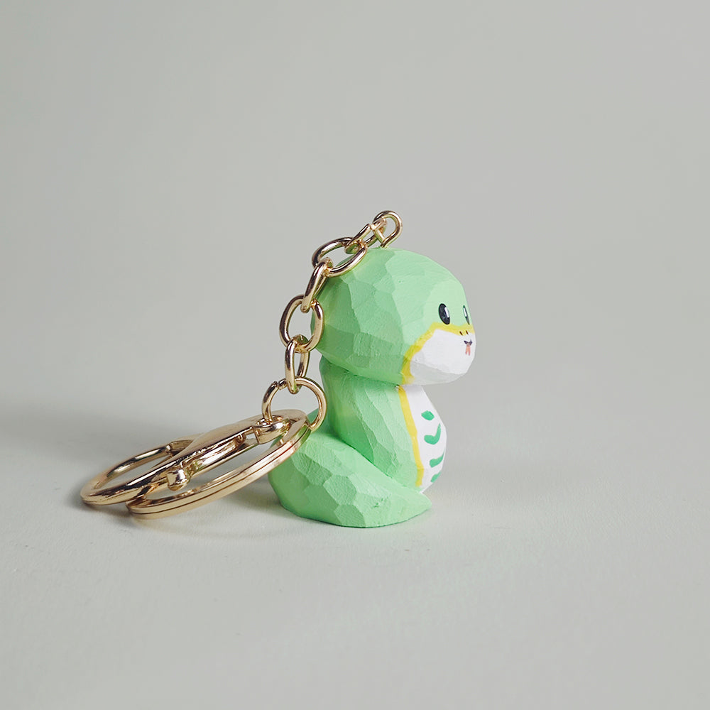 Nature-Inspired Hand-Carved Wood Snake Keychain