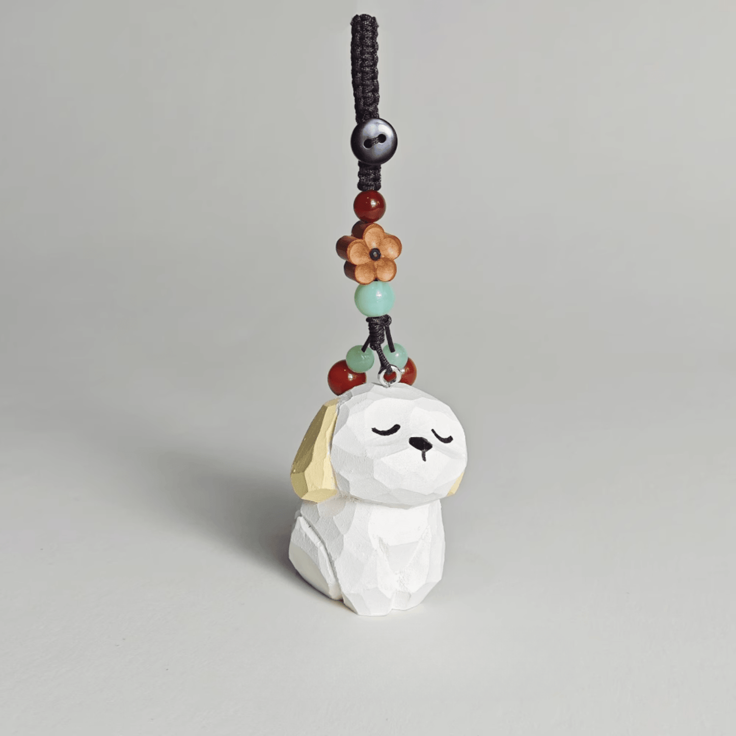 Milky-White Dog Wood Keychain - Nature-inspired Pup Design