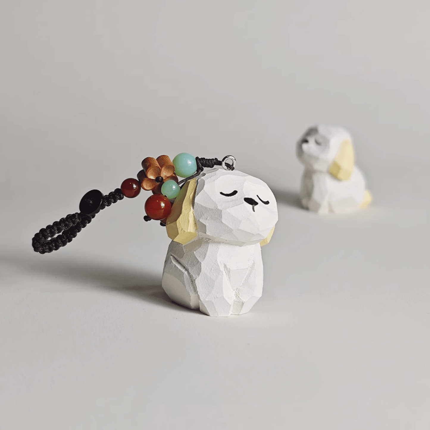 Milky-White Dog Wood Keychain - Nature-inspired Pup Design