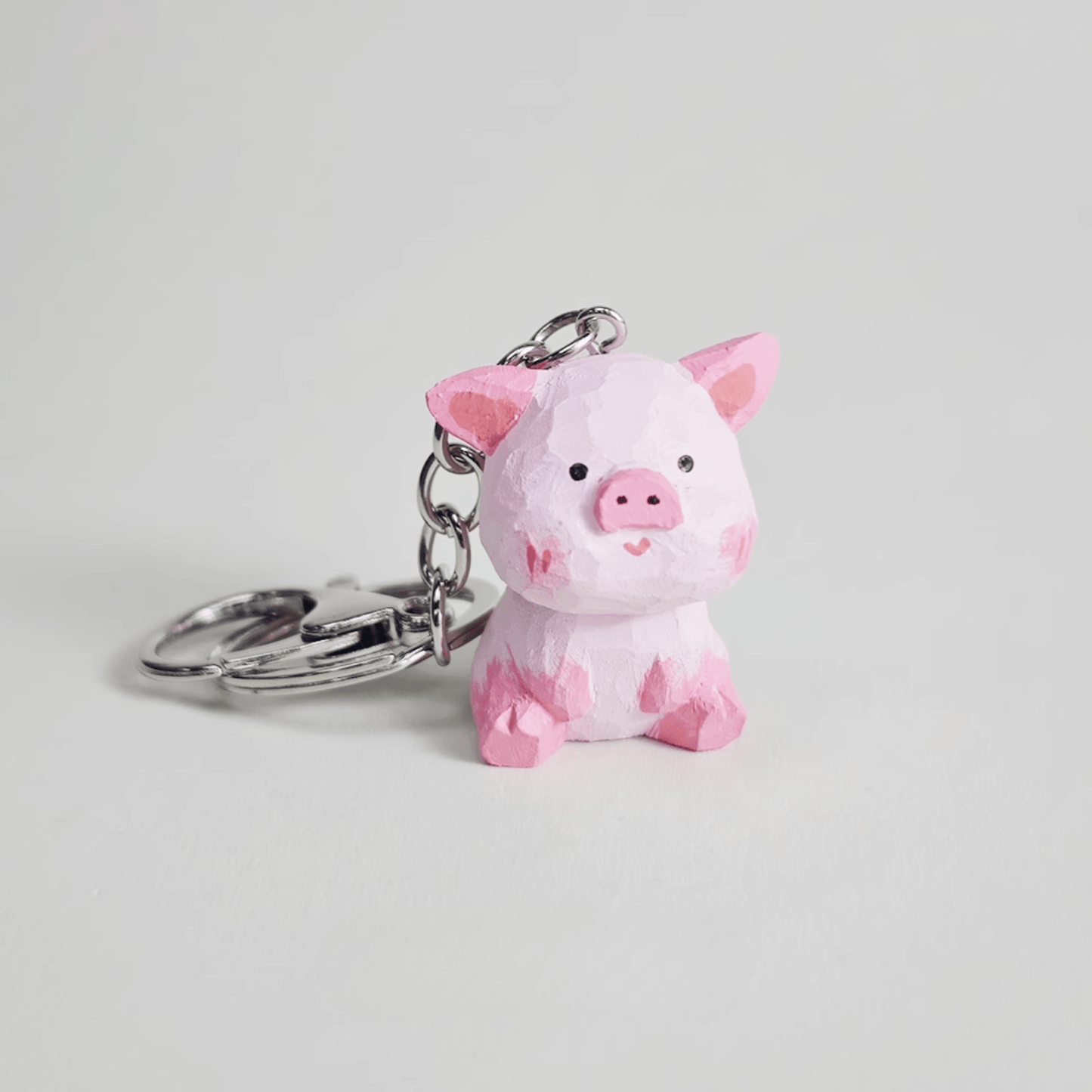 Cheerful Pig Wood Keychain - Rustic and Playful