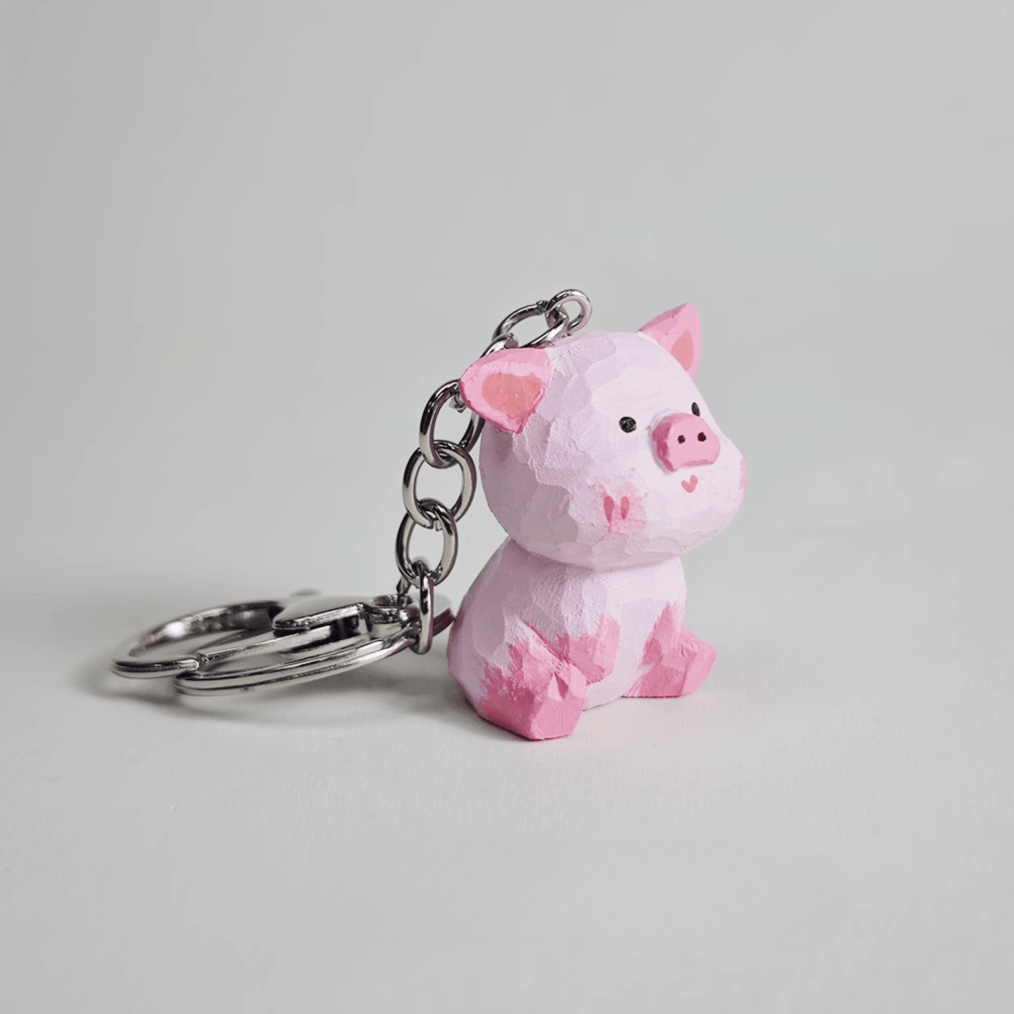 Cheerful Pig Wood Keychain - Rustic and Playful