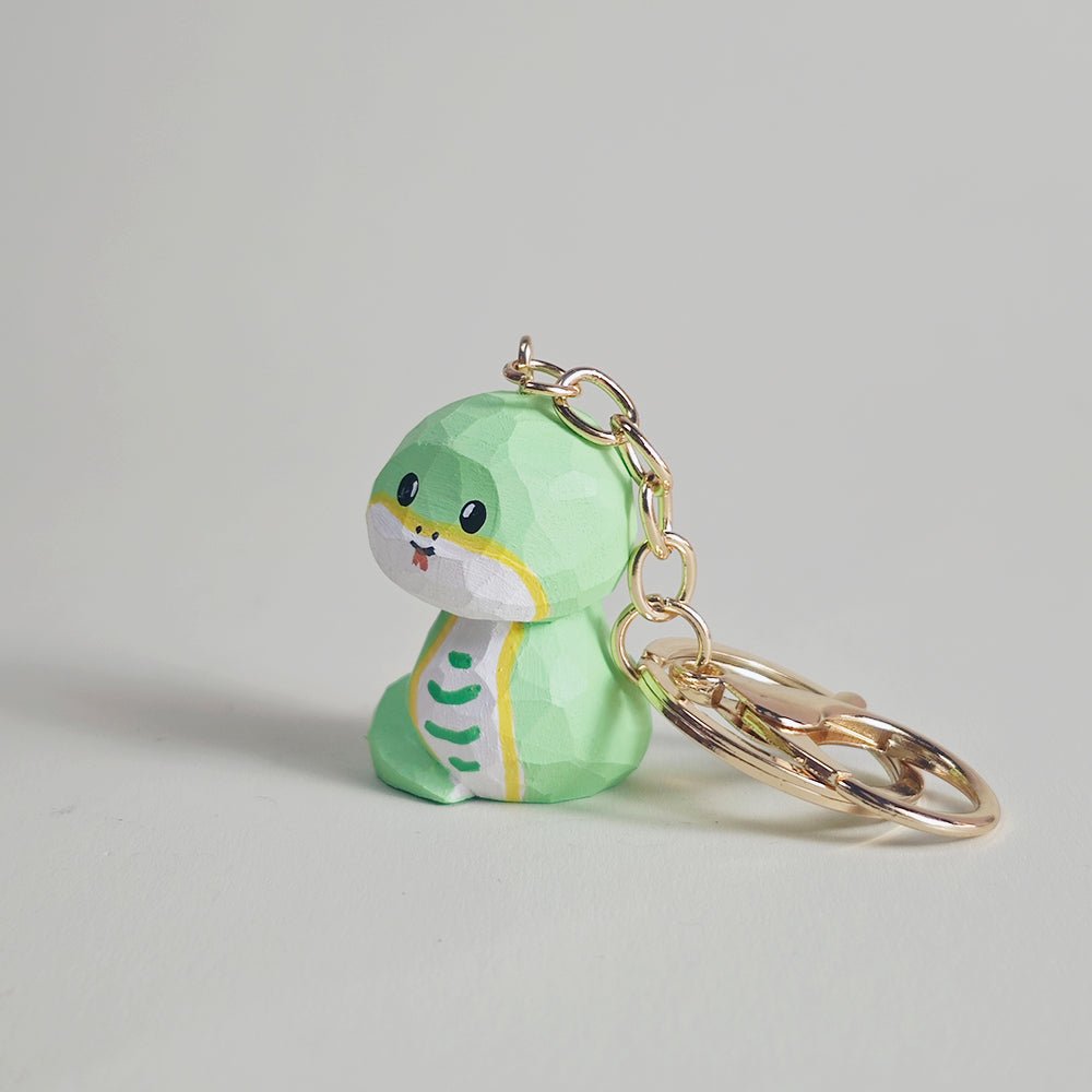 Nature-Inspired Hand-Carved Wood Snake Keychain