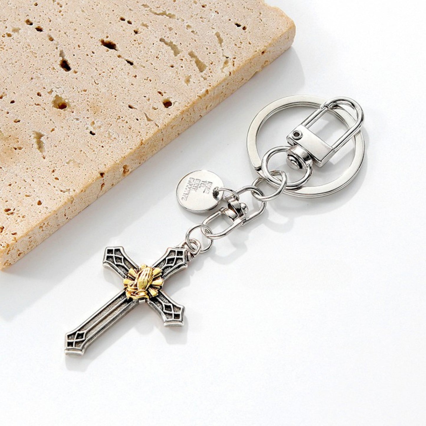 Pray Cross Keychain