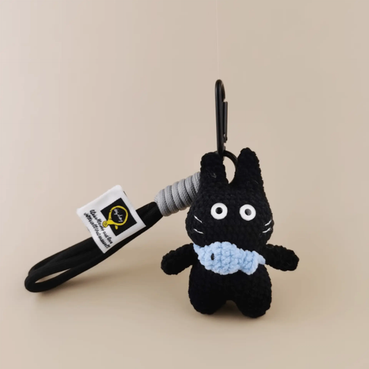 Handmade Big Cat Plush Doll with Cute Bib - A Playful Companion for Your Style