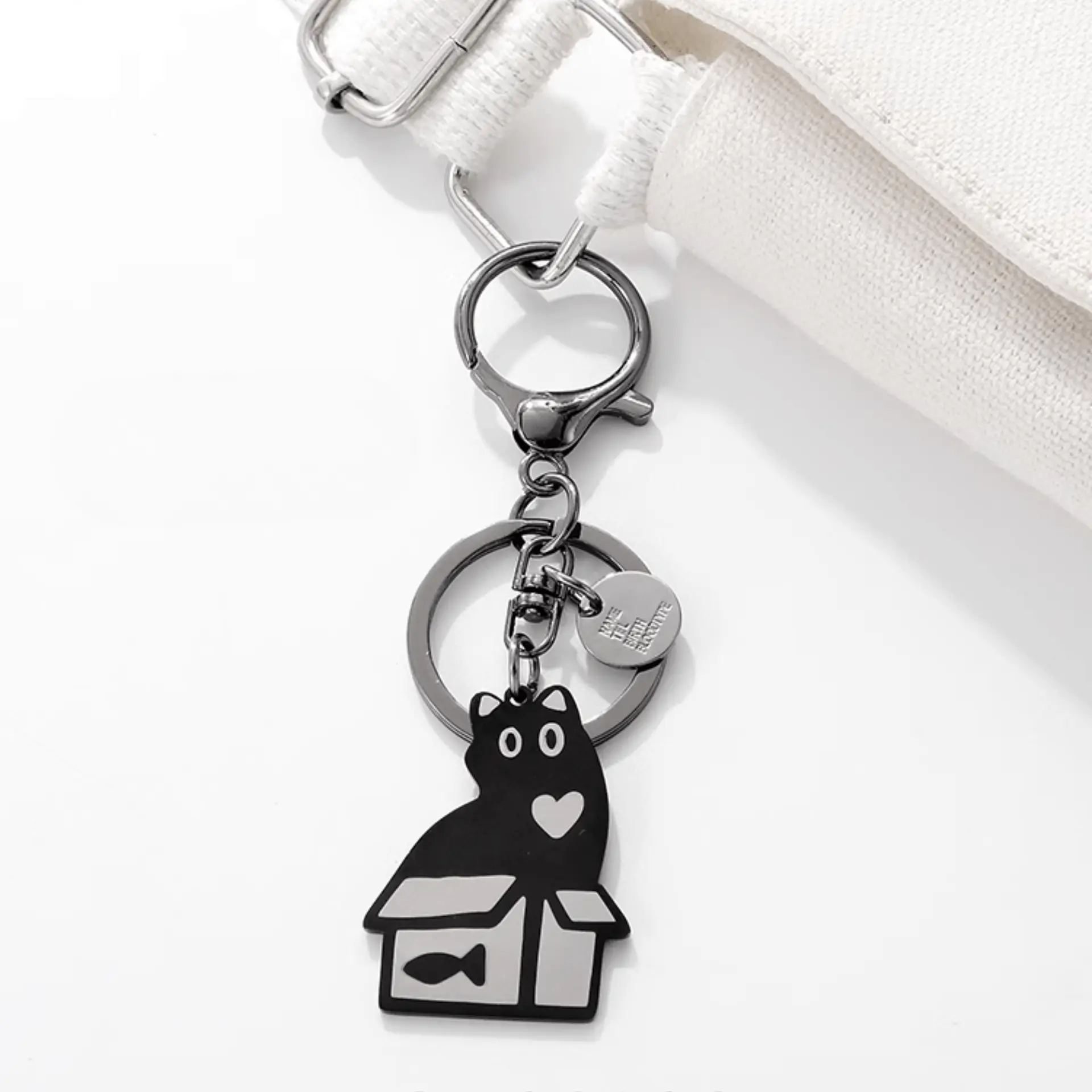 Handmade Box Cat Metal Keychain - For Playful Cat Lovers!