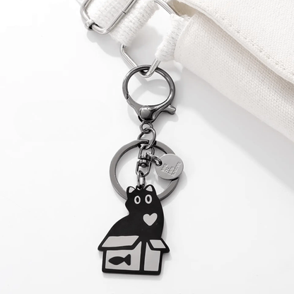 Handmade Box Cat Metal Keychain - For Playful Cat Lovers!
