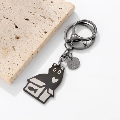 Handmade Box Cat Metal Keychain - For Playful Cat Lovers!