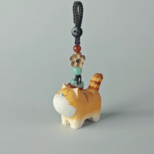 Handmade Pretentious Cat Wooden Keychain - Fun & Whimsical Bag Accessory