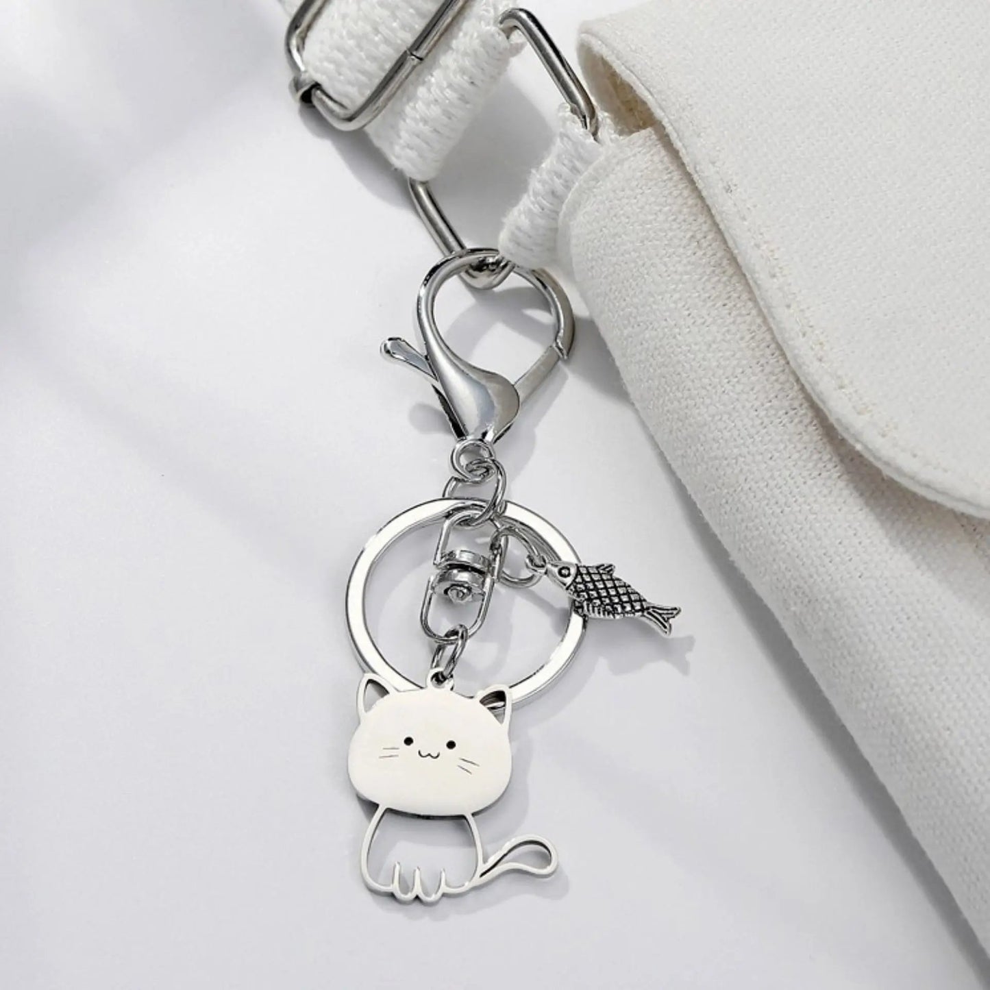 Handmade Fish Kitty Metal Keychain - Playful & Whimsical Accessory
