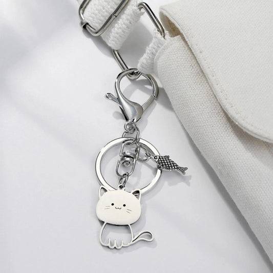 Handmade Fish Kitty Metal Keychain - Playful & Whimsical Accessory