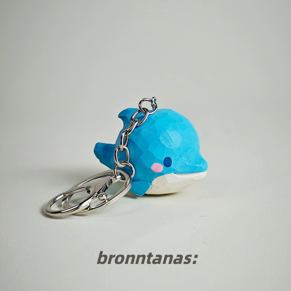 Wood carved little dolphin keychain cute healing schoolbag small pendant high-quality trinket girl birthday gift