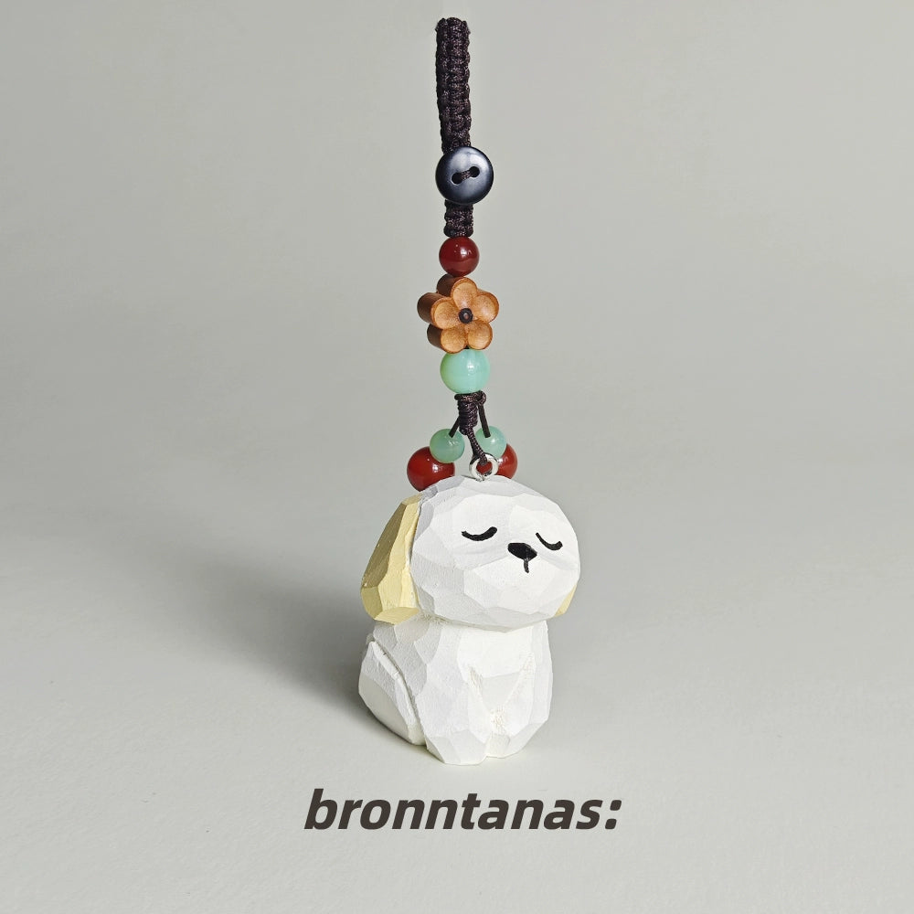 Wood carving puppy dog motorcycle car keychain cute schoolbag couple japanese healing zodiac pendant ornament gift