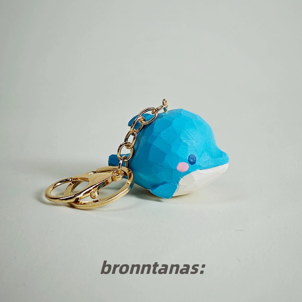 Wood carved little dolphin keychain cute healing schoolbag small pendant high-quality trinket girl birthday gift