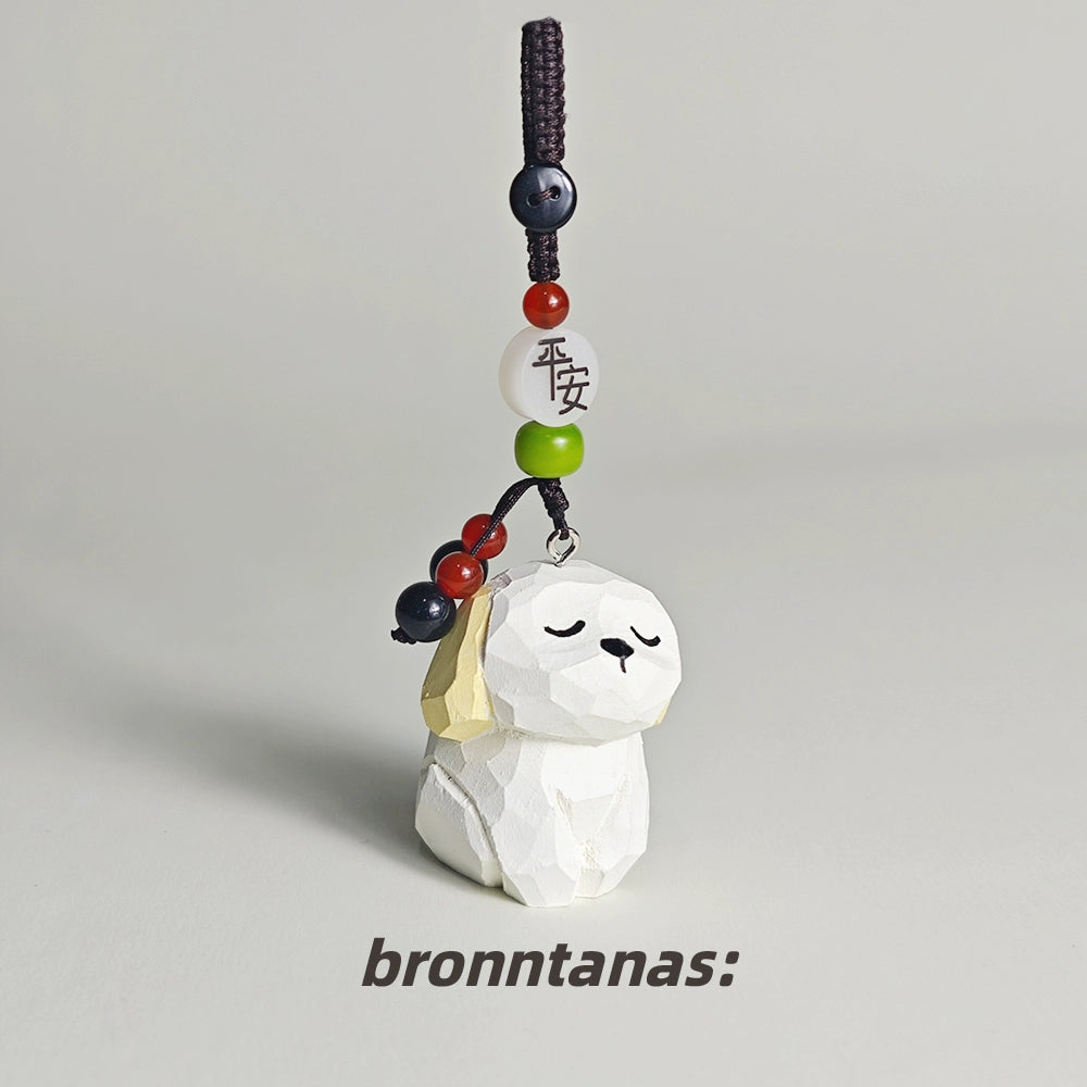 Wood carving puppy dog motorcycle car keychain cute schoolbag couple japanese healing zodiac pendant ornament gift