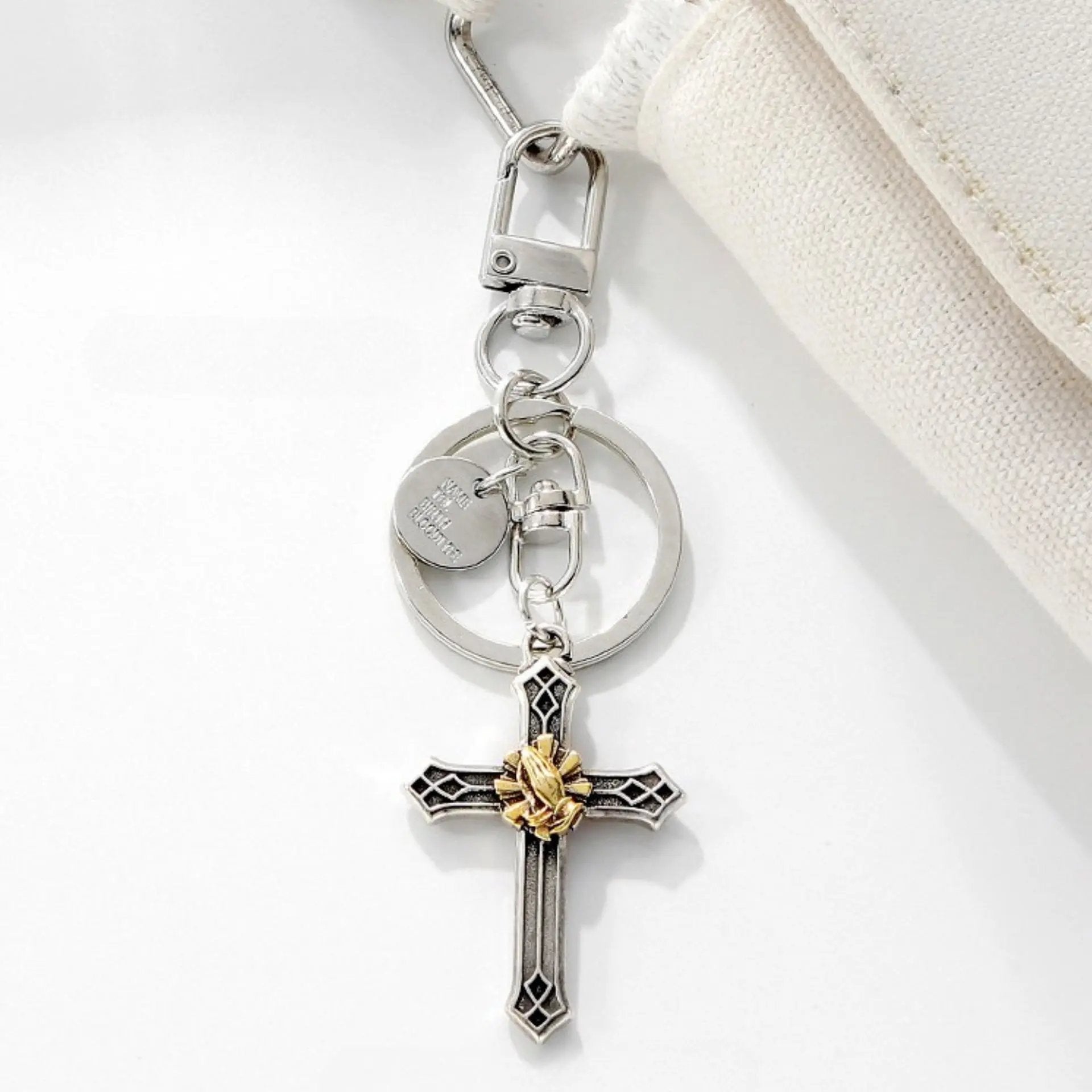 Handmade Pray Cross Metal Keychain - Symbol of Faith