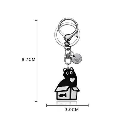 Handmade Box Cat Metal Keychain - For Playful Cat Lovers!