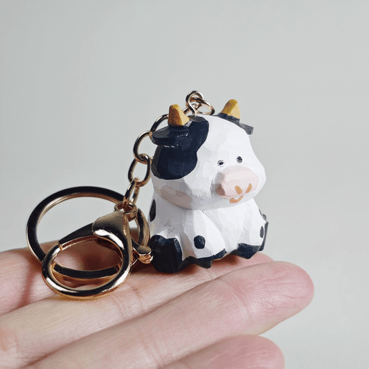 Handcrafted Cow Wooden Keychain - Farm-Fresh Charm for Your Keys!