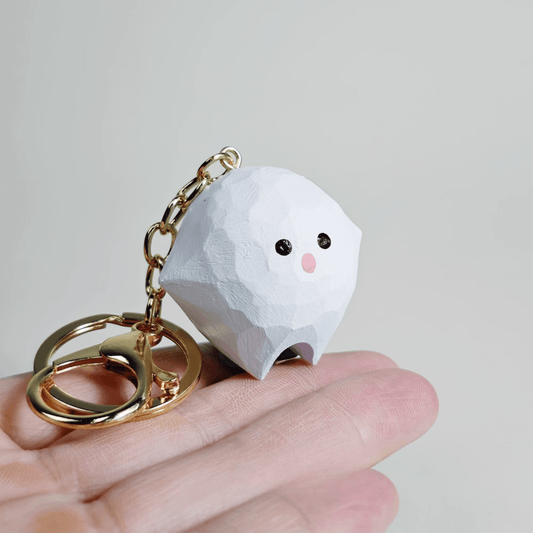 Playful Friendly Ghost Wooden Keychain - Handcrafted with Care, Natural Finish