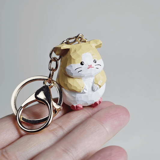 Handcrafted Hamster Wooden Keychain - Natural charm, quirky character