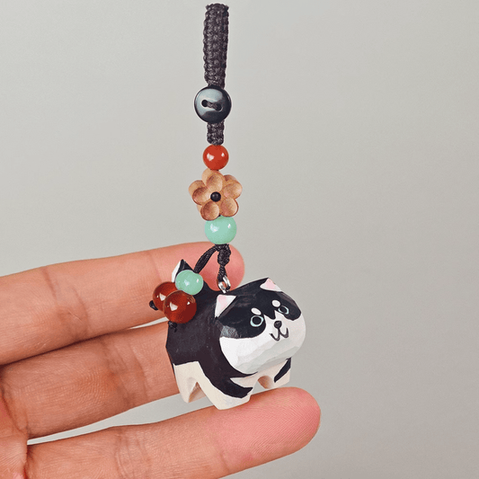 Husky Spirit Wood Keychain - Natural Earthy Tones