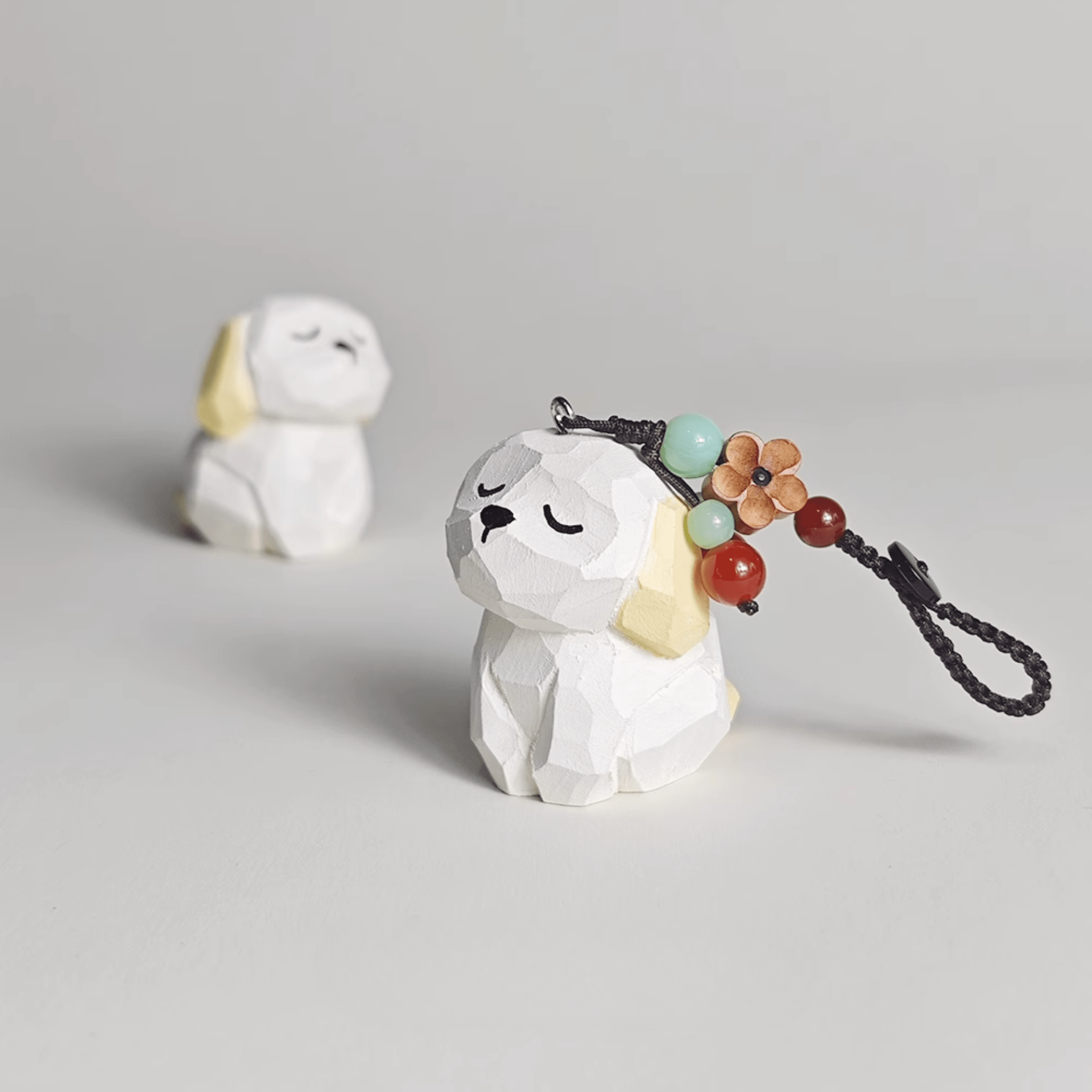 Milky-White Dog Wood Keychain - Nature-inspired Pup Design