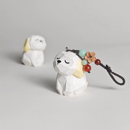 Milky-White Dog Wood Keychain - Nature-inspired Pup Design