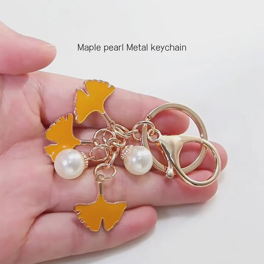 Handmade Maple Pearl Metal Keychain: Nature-inspired Elegance