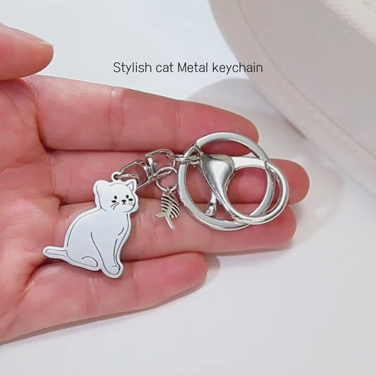 Handmade Stylish Cat Metal Keychain - Purr-fect Fashion Accessory!