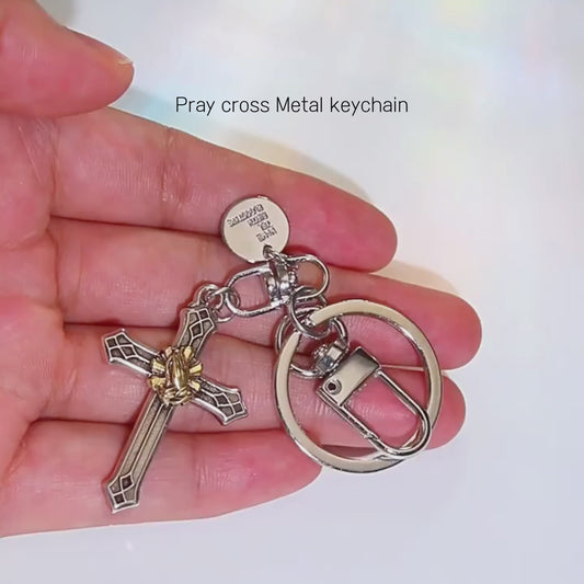Handmade Pray Cross Metal Keychain - Symbol of Faith