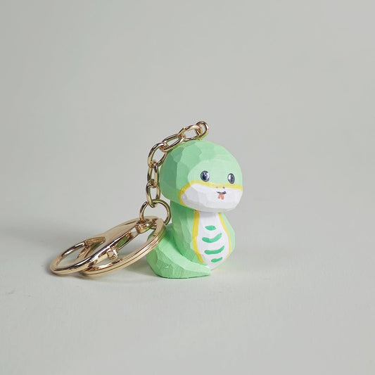 Nature-Inspired Hand-Carved Wood Snake Keychain
