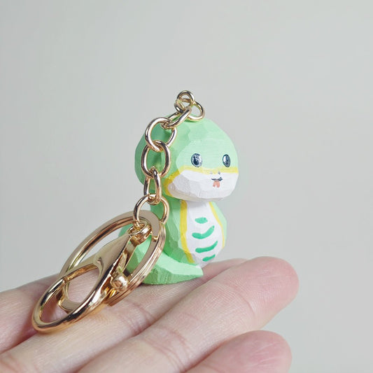 Nature-Inspired Hand-Carved Wood Snake Keychain