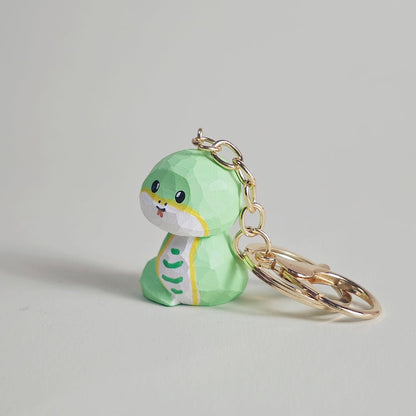 Nature-Inspired Hand-Carved Wood Snake Keychain