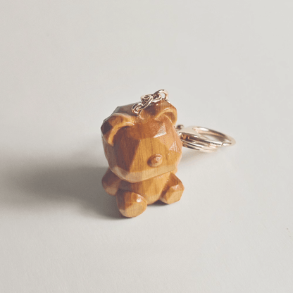 Sustainable Wood Teddy Bear Keychain - Nostalgic Eco-Friendly Charm