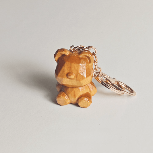 Sustainable Wood Teddy Bear Keychain - Nostalgic Eco-Friendly Charm