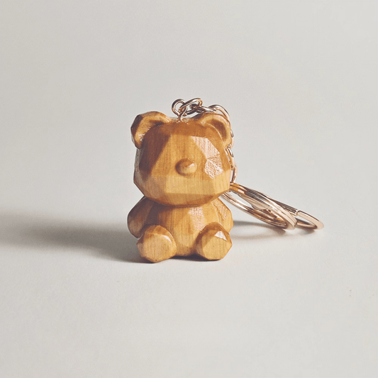 Sustainable Wood Teddy Bear Keychain - Nostalgic Eco-Friendly Charm